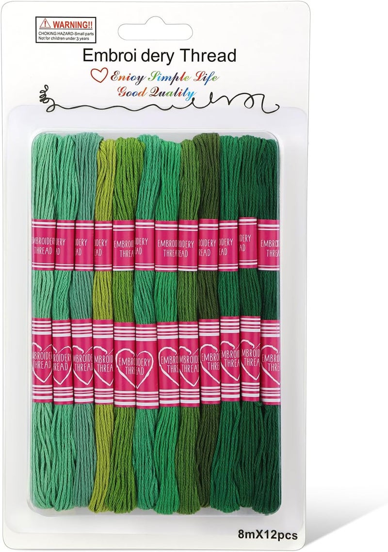 Dercuy Embroidery Floss,12 Skeins Green Embroidery Thread,Friendship Bracelet String for DIY Making,Embroidery Crafts - Image 1